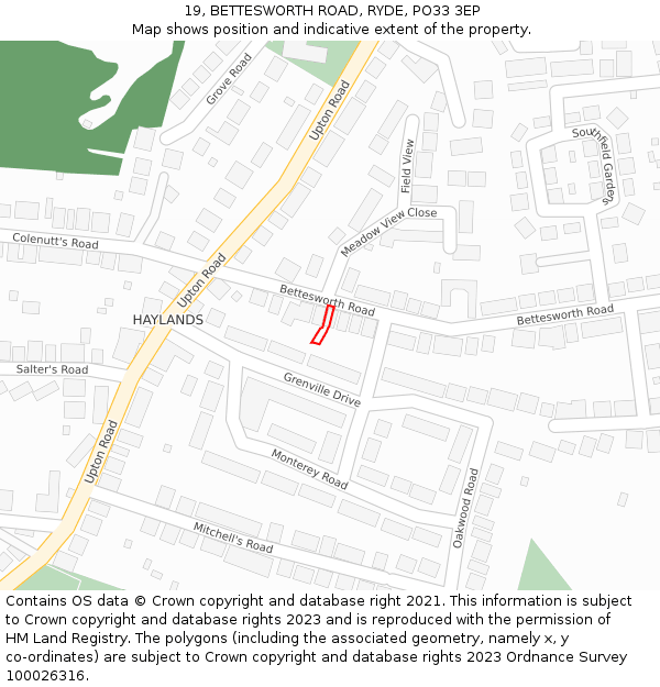 19, BETTESWORTH ROAD, RYDE, PO33 3EP: Location map and indicative extent of plot