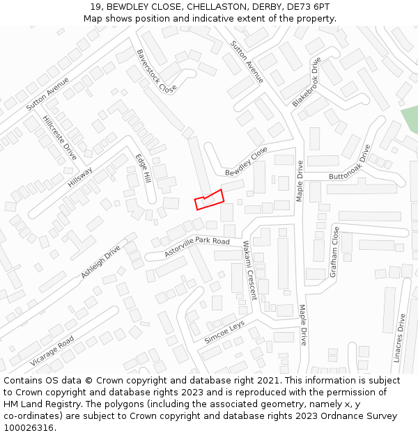 19, BEWDLEY CLOSE, CHELLASTON, DERBY, DE73 6PT: Location map and indicative extent of plot