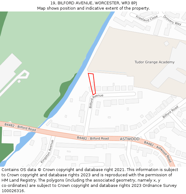 19, BILFORD AVENUE, WORCESTER, WR3 8PJ: Location map and indicative extent of plot