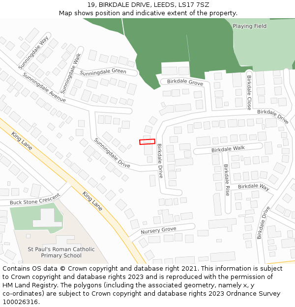 19, BIRKDALE DRIVE, LEEDS, LS17 7SZ: Location map and indicative extent of plot