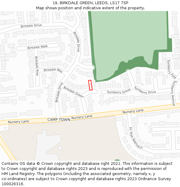19, BIRKDALE GREEN, LEEDS, LS17 7SP: Location map and indicative extent of plot