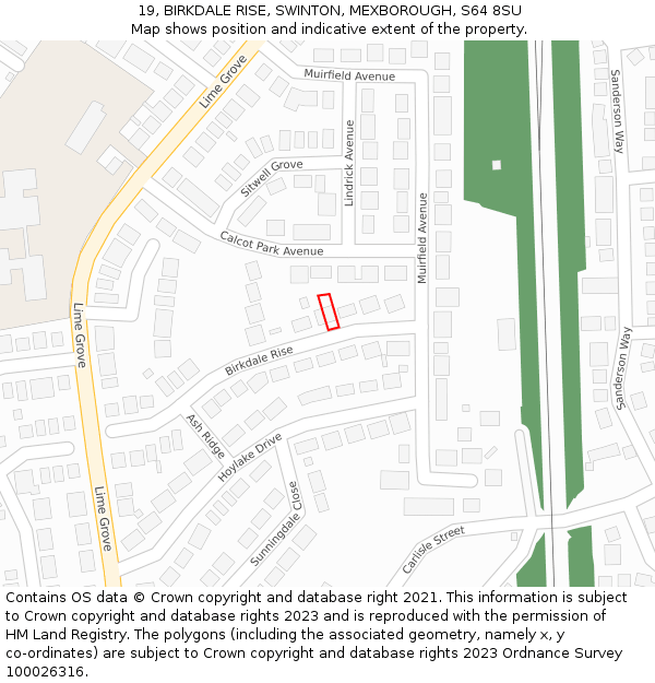 19, BIRKDALE RISE, SWINTON, MEXBOROUGH, S64 8SU: Location map and indicative extent of plot