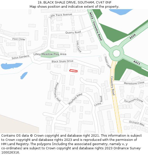 19, BLACK SHALE DRIVE, SOUTHAM, CV47 0NF: Location map and indicative extent of plot