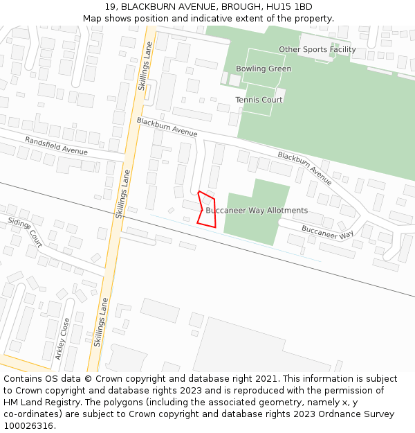 19, BLACKBURN AVENUE, BROUGH, HU15 1BD: Location map and indicative extent of plot