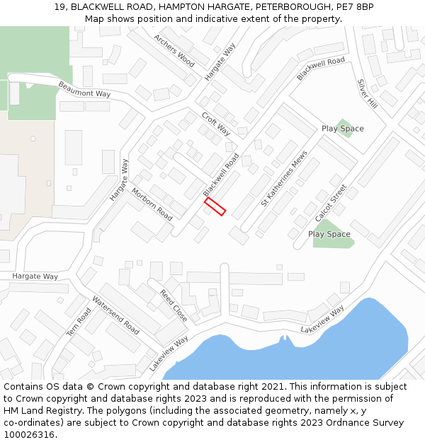 19, BLACKWELL ROAD, HAMPTON HARGATE, PETERBOROUGH, PE7 8BP: Location map and indicative extent of plot