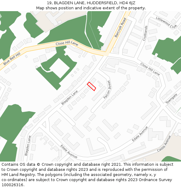 19, BLAGDEN LANE, HUDDERSFIELD, HD4 6JZ: Location map and indicative extent of plot
