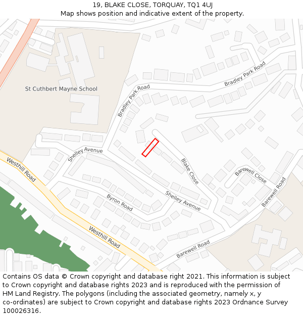 19, BLAKE CLOSE, TORQUAY, TQ1 4UJ: Location map and indicative extent of plot