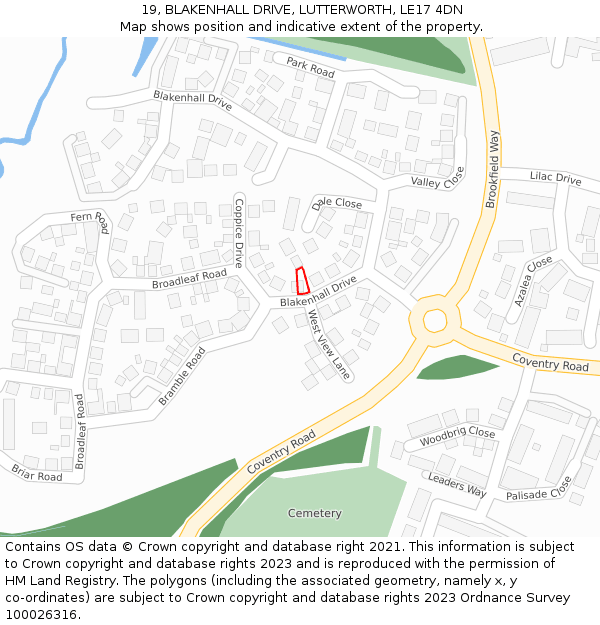 19, BLAKENHALL DRIVE, LUTTERWORTH, LE17 4DN: Location map and indicative extent of plot