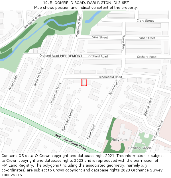 19, BLOOMFIELD ROAD, DARLINGTON, DL3 6RZ: Location map and indicative extent of plot