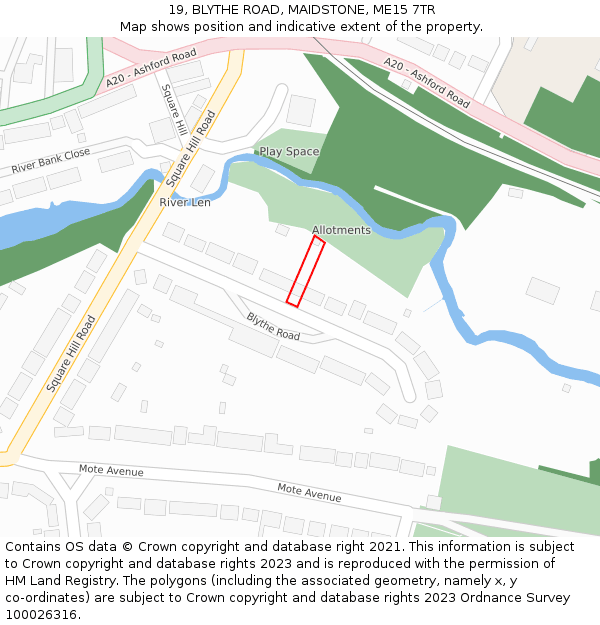19, BLYTHE ROAD, MAIDSTONE, ME15 7TR: Location map and indicative extent of plot