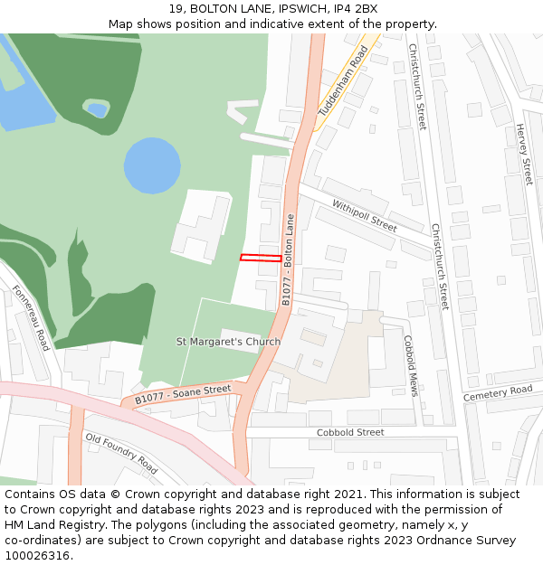 19, BOLTON LANE, IPSWICH, IP4 2BX: Location map and indicative extent of plot