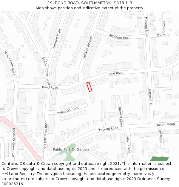 19, BOND ROAD, SOUTHAMPTON, SO18 1LR: Location map and indicative extent of plot