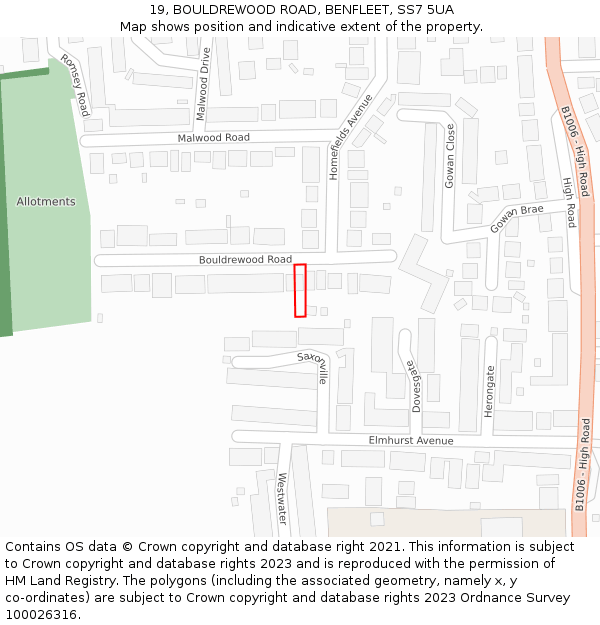 19, BOULDREWOOD ROAD, BENFLEET, SS7 5UA: Location map and indicative extent of plot