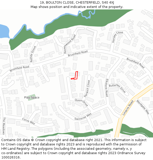 19, BOULTON CLOSE, CHESTERFIELD, S40 4XJ: Location map and indicative extent of plot