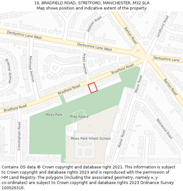 19, BRADFIELD ROAD, STRETFORD, MANCHESTER, M32 9LA: Location map and indicative extent of plot