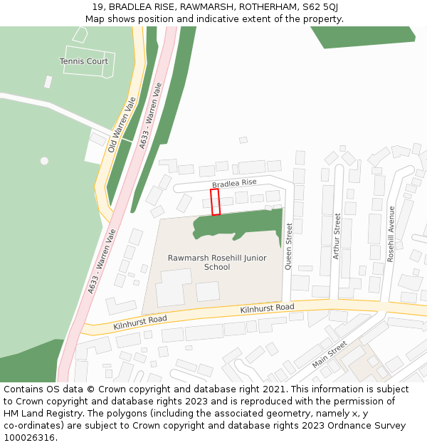 19, BRADLEA RISE, RAWMARSH, ROTHERHAM, S62 5QJ: Location map and indicative extent of plot