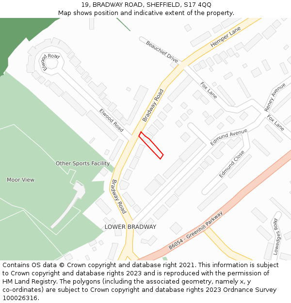 19, BRADWAY ROAD, SHEFFIELD, S17 4QQ: Location map and indicative extent of plot