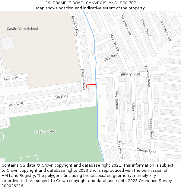 19, BRAMBLE ROAD, CANVEY ISLAND, SS8 7EB: Location map and indicative extent of plot