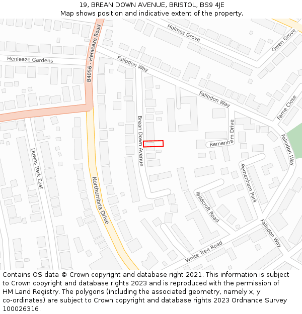 19, BREAN DOWN AVENUE, BRISTOL, BS9 4JE: Location map and indicative extent of plot