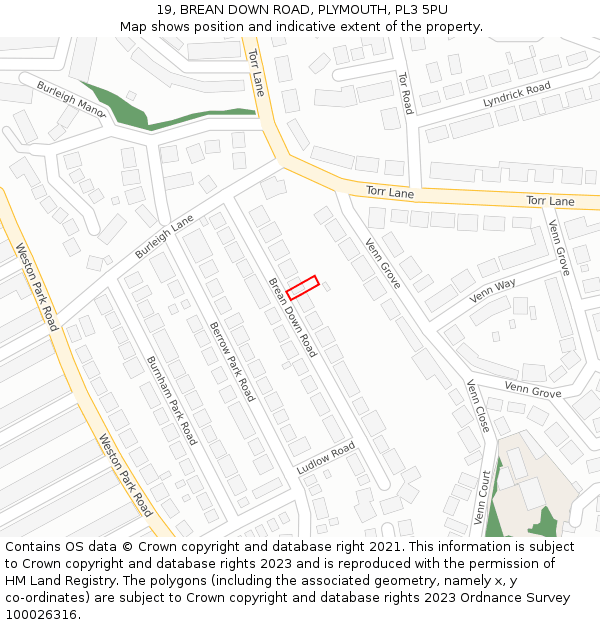 19, BREAN DOWN ROAD, PLYMOUTH, PL3 5PU: Location map and indicative extent of plot