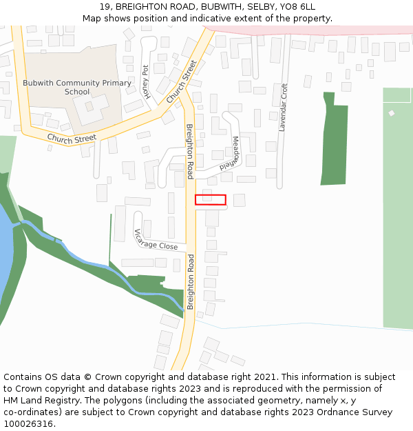 19, BREIGHTON ROAD, BUBWITH, SELBY, YO8 6LL: Location map and indicative extent of plot