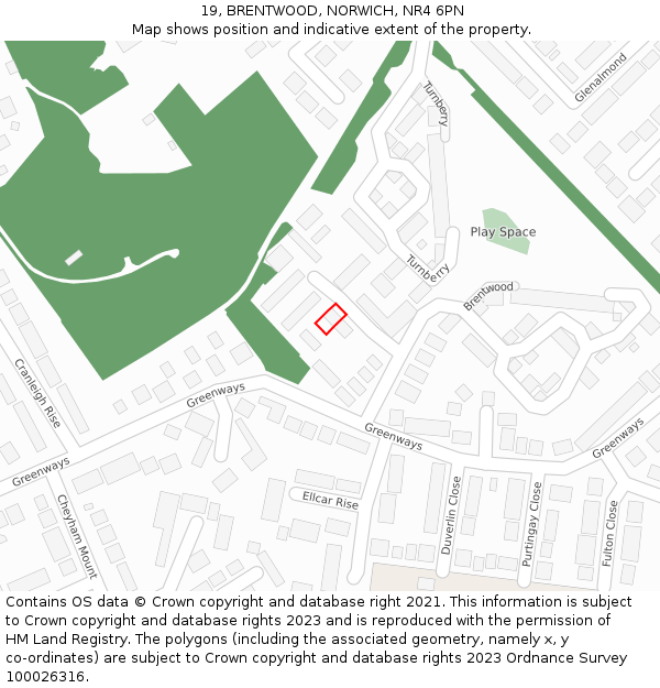 19, BRENTWOOD, NORWICH, NR4 6PN: Location map and indicative extent of plot
