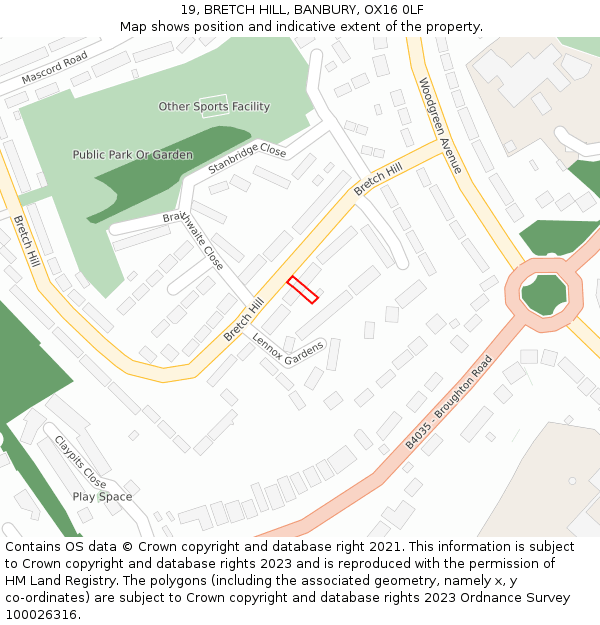 19, BRETCH HILL, BANBURY, OX16 0LF: Location map and indicative extent of plot