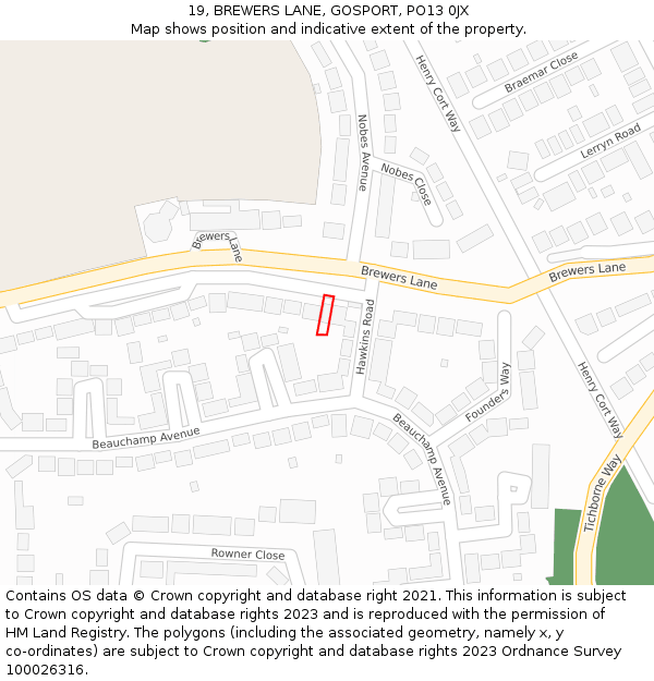19, BREWERS LANE, GOSPORT, PO13 0JX: Location map and indicative extent of plot