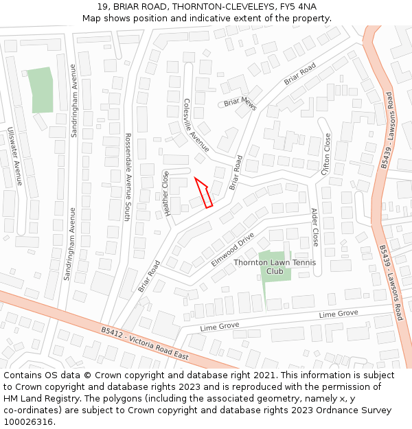 19, BRIAR ROAD, THORNTON-CLEVELEYS, FY5 4NA: Location map and indicative extent of plot