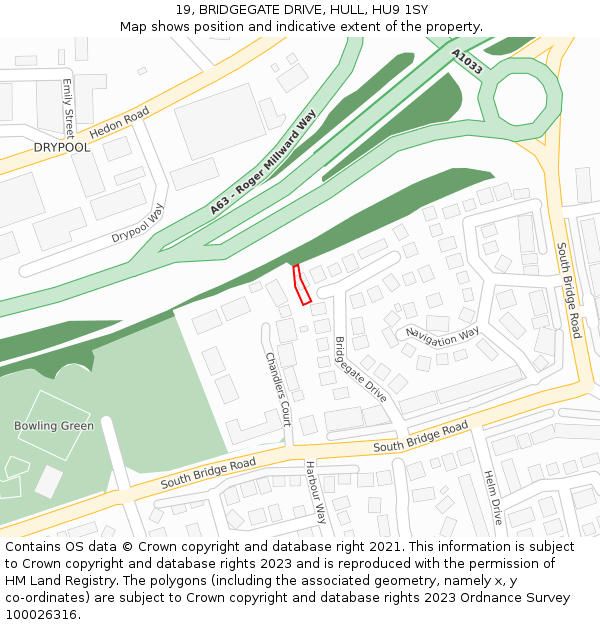 19, BRIDGEGATE DRIVE, HULL, HU9 1SY: Location map and indicative extent of plot
