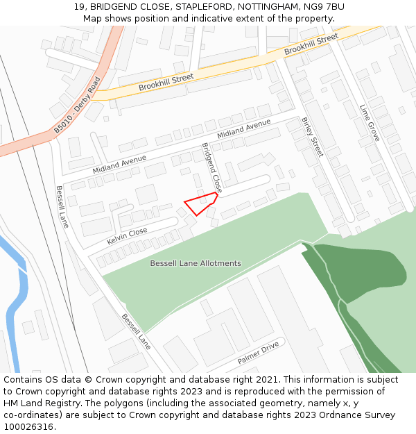 19, BRIDGEND CLOSE, STAPLEFORD, NOTTINGHAM, NG9 7BU: Location map and indicative extent of plot