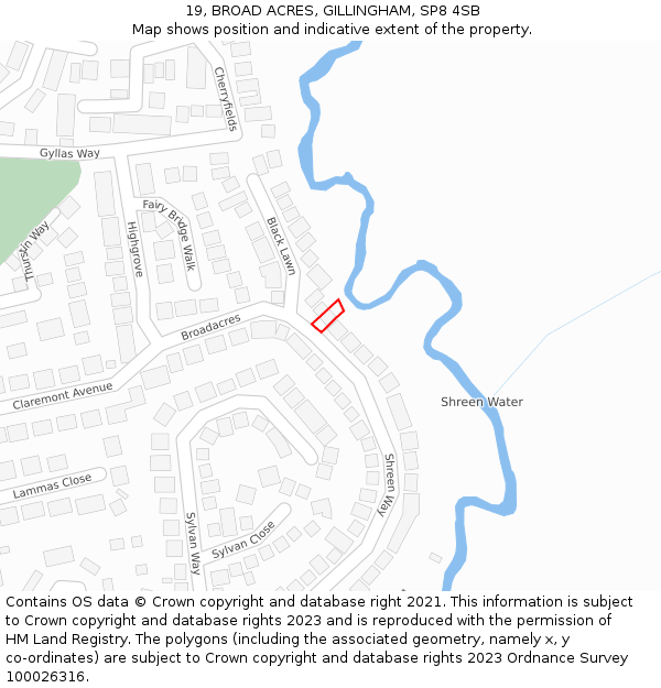 19, BROAD ACRES, GILLINGHAM, SP8 4SB: Location map and indicative extent of plot
