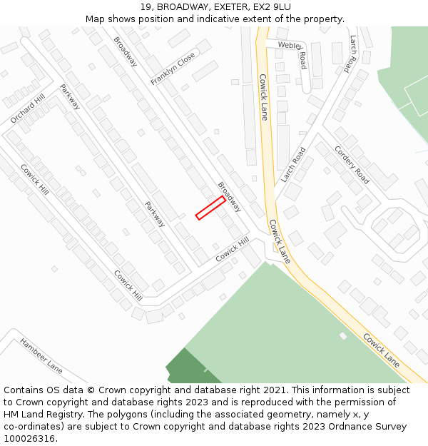 19, BROADWAY, EXETER, EX2 9LU: Location map and indicative extent of plot