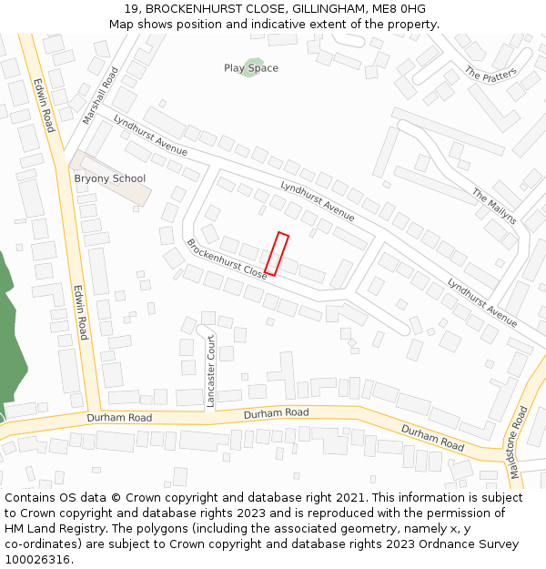 19, BROCKENHURST CLOSE, GILLINGHAM, ME8 0HG: Location map and indicative extent of plot