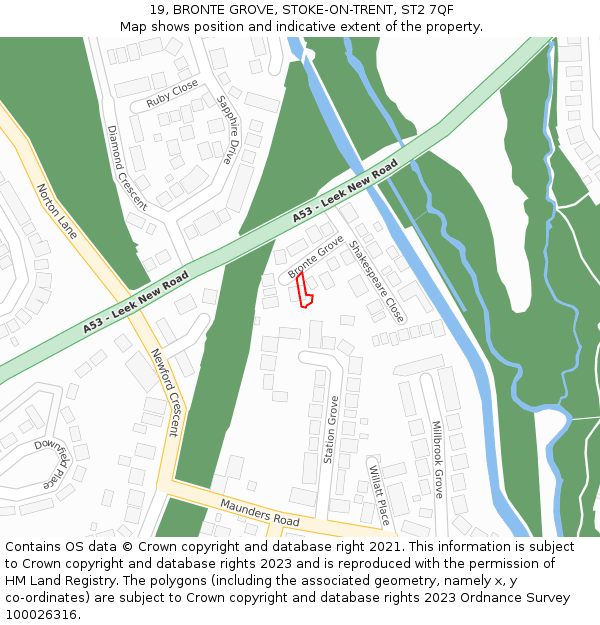 19, BRONTE GROVE, STOKE-ON-TRENT, ST2 7QF: Location map and indicative extent of plot