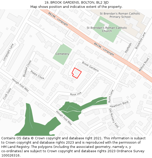 19, BROOK GARDENS, BOLTON, BL2 3JD: Location map and indicative extent of plot