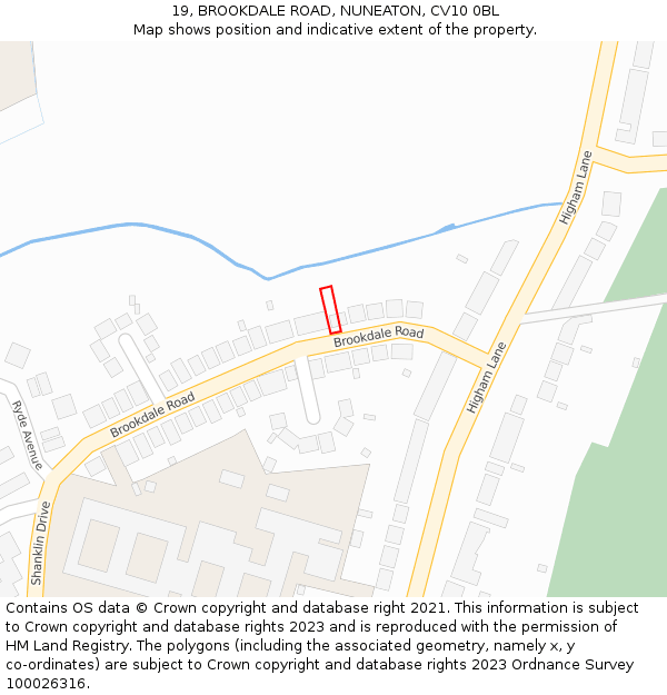 19, BROOKDALE ROAD, NUNEATON, CV10 0BL: Location map and indicative extent of plot