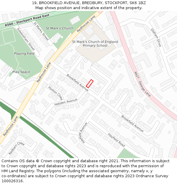 19, BROOKFIELD AVENUE, BREDBURY, STOCKPORT, SK6 1BZ: Location map and indicative extent of plot