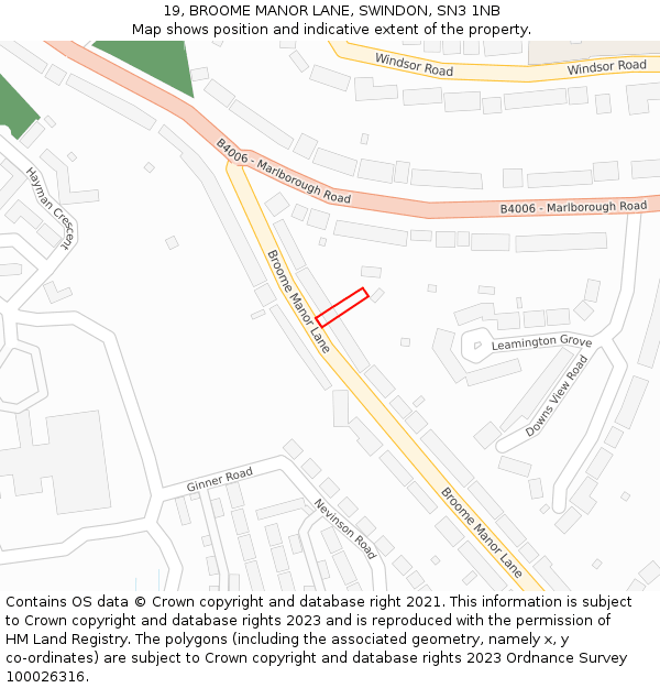 19, BROOME MANOR LANE, SWINDON, SN3 1NB: Location map and indicative extent of plot