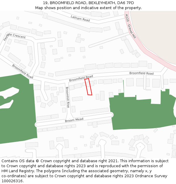 19, BROOMFIELD ROAD, BEXLEYHEATH, DA6 7PD: Location map and indicative extent of plot