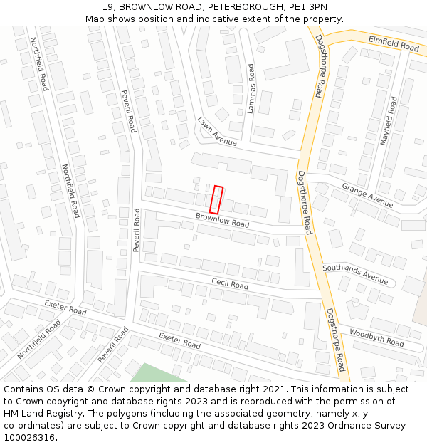 19, BROWNLOW ROAD, PETERBOROUGH, PE1 3PN: Location map and indicative extent of plot