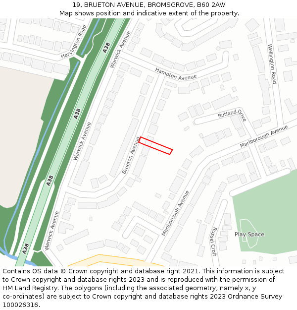 19, BRUETON AVENUE, BROMSGROVE, B60 2AW: Location map and indicative extent of plot