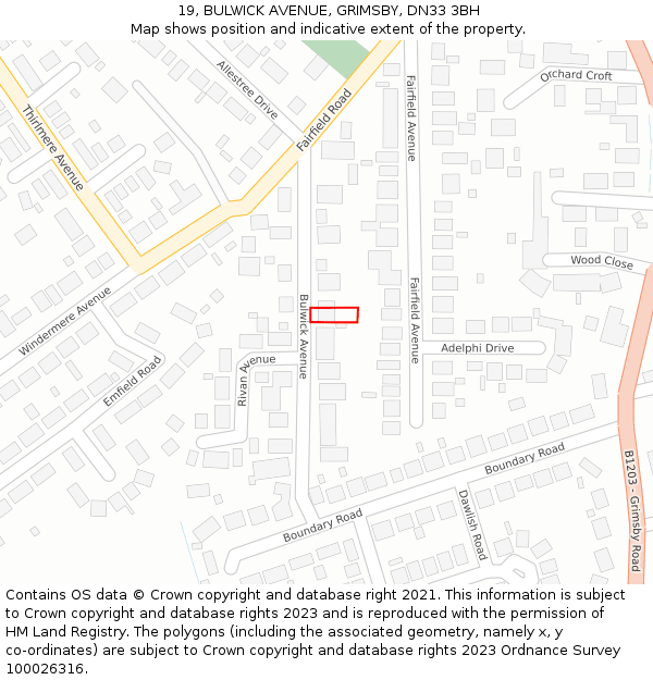 19, BULWICK AVENUE, GRIMSBY, DN33 3BH: Location map and indicative extent of plot