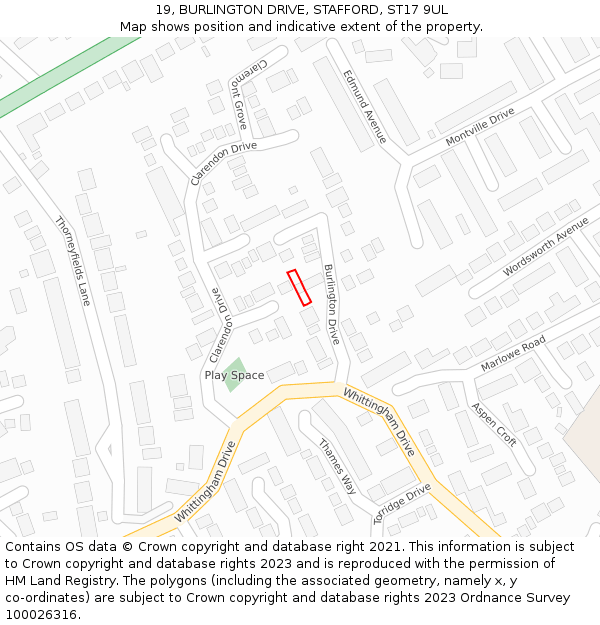 19, BURLINGTON DRIVE, STAFFORD, ST17 9UL: Location map and indicative extent of plot
