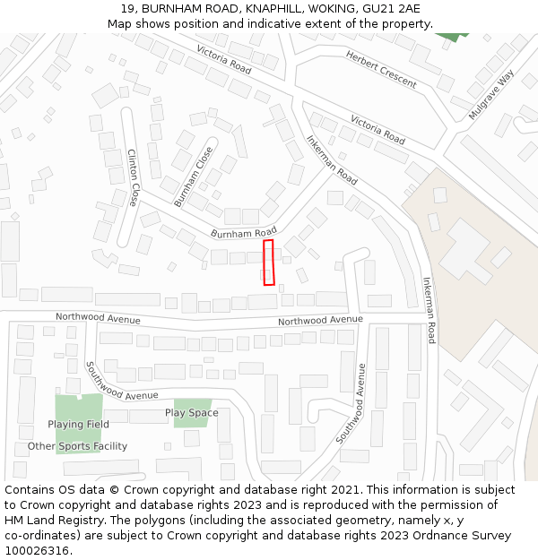 19, BURNHAM ROAD, KNAPHILL, WOKING, GU21 2AE: Location map and indicative extent of plot