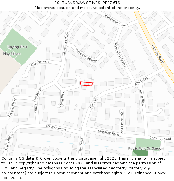 19, BURNS WAY, ST IVES, PE27 6TS: Location map and indicative extent of plot