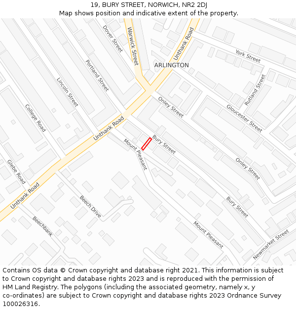 19, BURY STREET, NORWICH, NR2 2DJ: Location map and indicative extent of plot