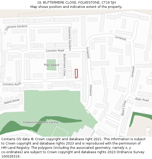 19, BUTTERMERE CLOSE, FOLKESTONE, CT19 5JH: Location map and indicative extent of plot