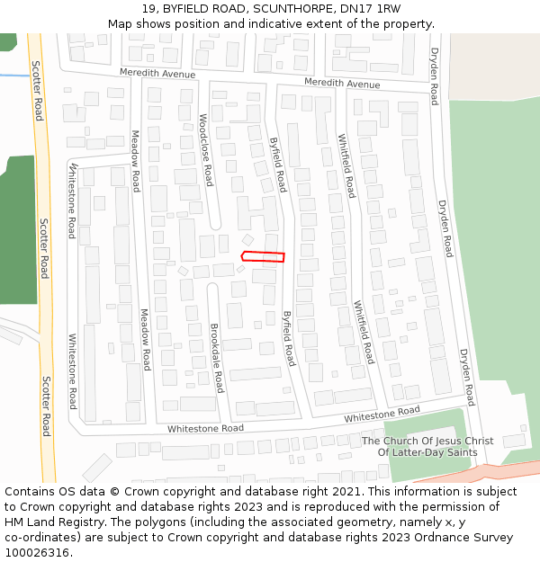 19, BYFIELD ROAD, SCUNTHORPE, DN17 1RW: Location map and indicative extent of plot