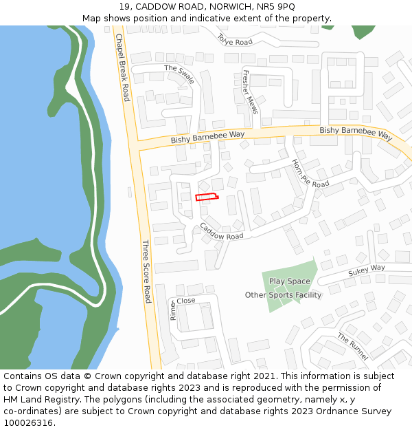 19, CADDOW ROAD, NORWICH, NR5 9PQ: Location map and indicative extent of plot